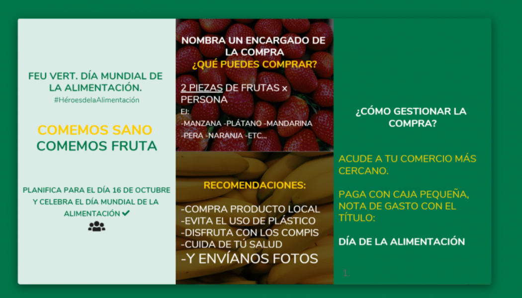 16 de octubre Día Mundial de la Alimentación. Comemos sano, comemos frutas.